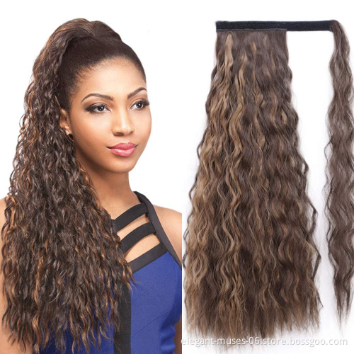 Heat Ok Black Long Body Wave Wholesale Synthetic Hair Drawstring High Ponytail Extensions For Black Women